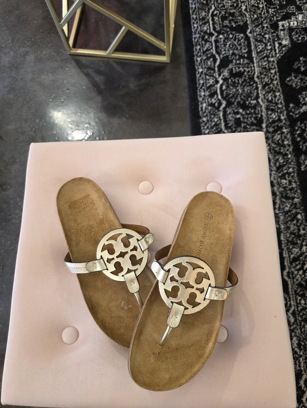 Tory Burch Gold Miller Leather Thong Sandals